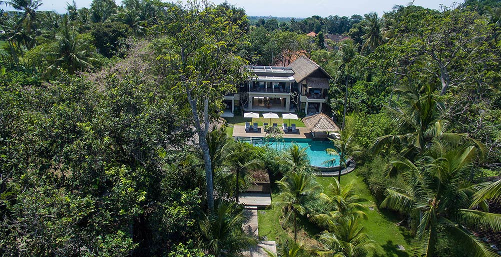 Seseh Beach Villa II - The villa and gardens from above